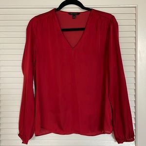 Banana Republic Soft Satin Smocked Red Blouse